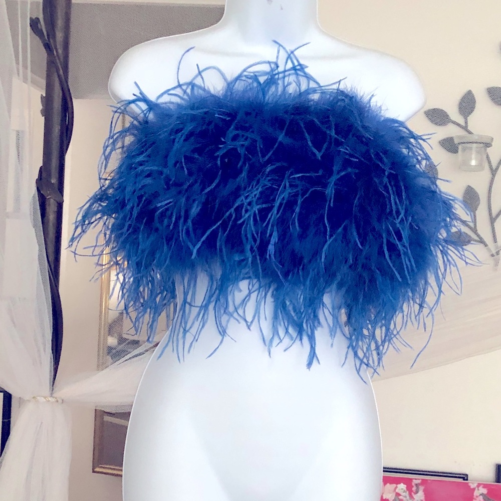 🎉FLASH SALE New Custom Ostrich Feather Crop Top - Picture 3 of 9